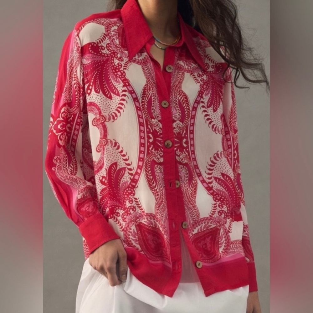Farm Rio X Anthropologie Printed Classic Buttondown Shirt Size M *see notes*